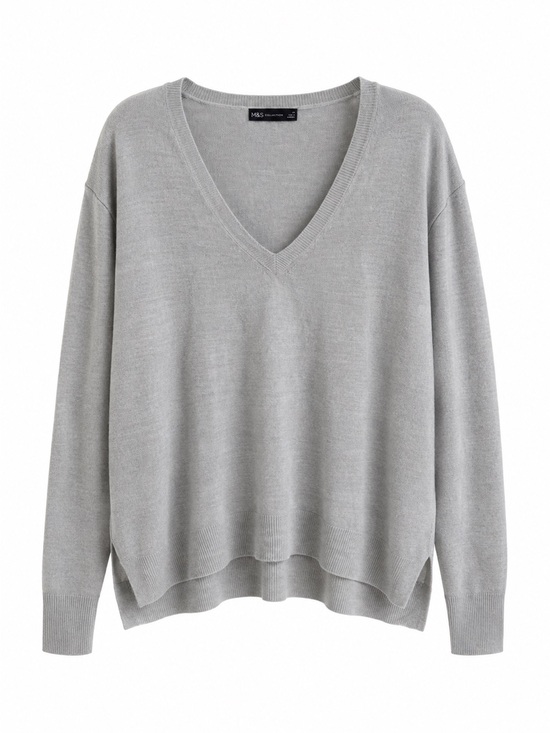 Marks & Spencer Tops - Marks & Spencer Light Grey V-Neck Sweater